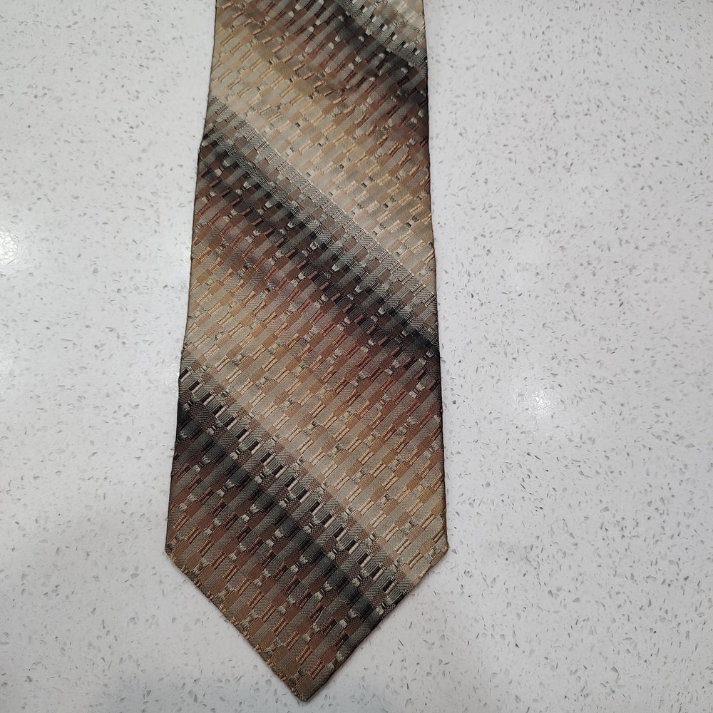 Zanetti Mens Necktie Tie Silk Gold Yellow Black Geometric Stripe 57"X4" Formal